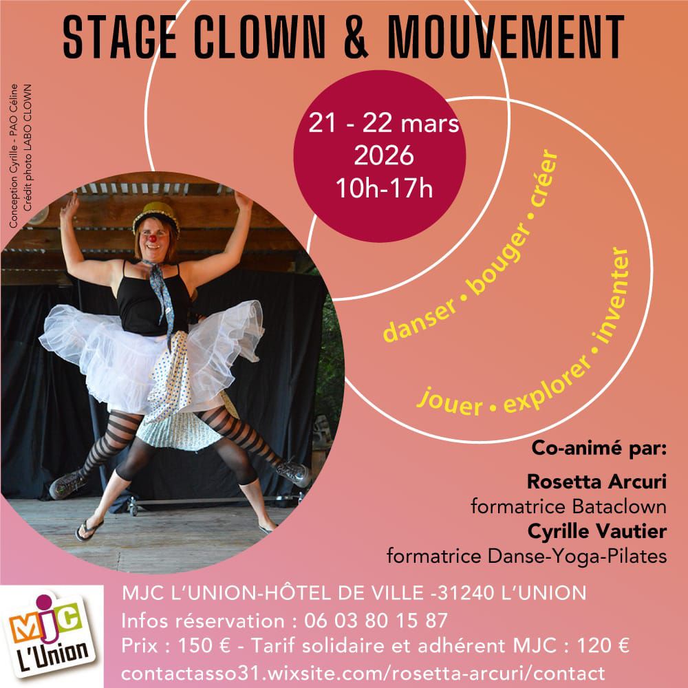Stage Clown & Mouvement Les 21 et 22 mars 2026 – de 10h à 17h